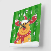 Cute Rudolph in The Snow Green Kerstmis Vierkante Klok (Hoek)