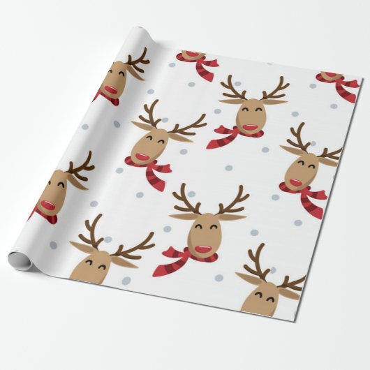 Cute Rudolph Kerstpattern Cadeaupapier (Uitgerold)