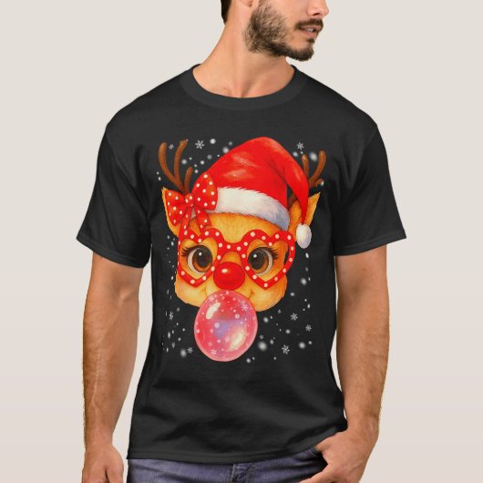 Cute Rudolph Red Nose Bubble Gum Christmas Xmas Gi T-shirt (Voorkant)