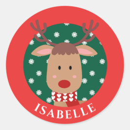 Cute Rudolph Reindeer Kerstmis Rood Klassiek Ronde Sticker
