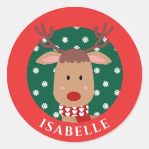 Cute Rudolph Reindeer Kerstmis Rood Klassiek Ronde Sticker