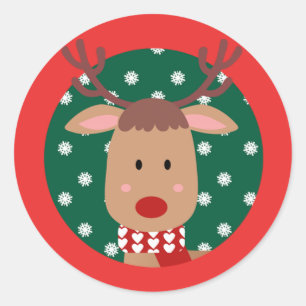 Cute Rudolph Reindeer kerstrood groen Ronde Sticker
