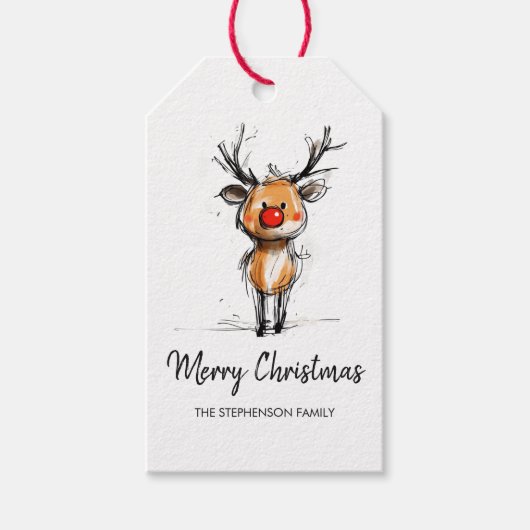 Cute Rudolph Reindeer Merry Christmas Cadeaulabel (Voorkant)