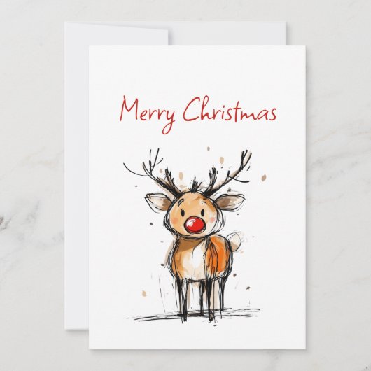 Cute Rudolph Reindeer Sketch Merry Christmas Feestdagenkaart (Voorkant)