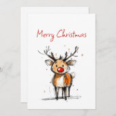 Cute Rudolph Reindeer Sketch Merry Christmas Feestdagenkaart (Voorkant / Achterkant)