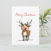 Cute Rudolph Reindeer Sketch Merry Christmas Feestdagenkaart (Staand voorkant)