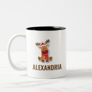 Cute Rudolph reinherder met kerstmis Tweekleurige Koffiemok