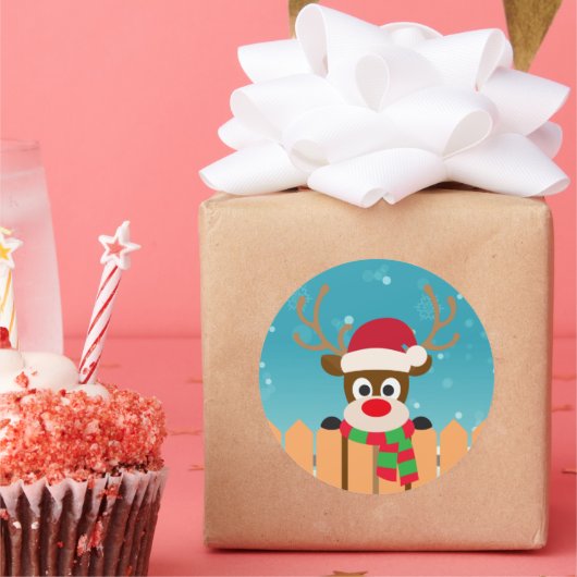 Cute Rudolph the Red Nose Reindeer | Stickerzegel Ronde Sticker (Feest)
