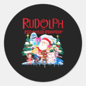 Cute Rudolph The Red Nosed Reindeer Christmas Spec Ronde Sticker (Voorkant)