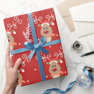 Cute Rudolph the red nosed reinders cartoon Cadeaupapier