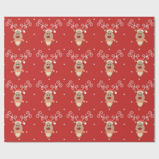 Cute Rudolph the red nosed reinders cartoon Cadeaupapier (Vlak)