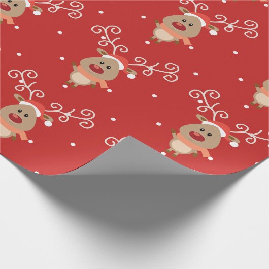 Cute Rudolph the red nosed reinders cartoon Cadeaupapier (Hoek)