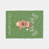 Cute Rudolph the red nosed reinders cartoon Fleece Deken (Voorkant (Horizontaal))