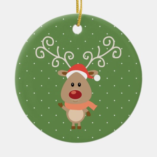 Cute Rudolph the red nosed reinders cartoon Keramisch Ornament (Voorkant)