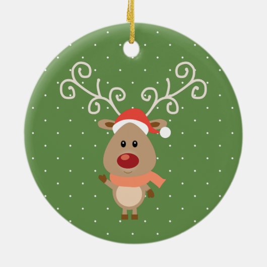 Cute Rudolph the red nosed reinders cartoon Keramisch Ornament (Achterkant)