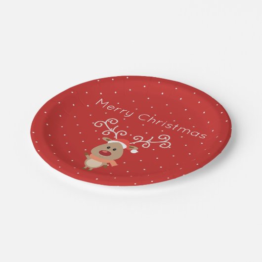 Cute Rudolph the red nosed reinders cartoon Papieren Bordje (Gekanteld)