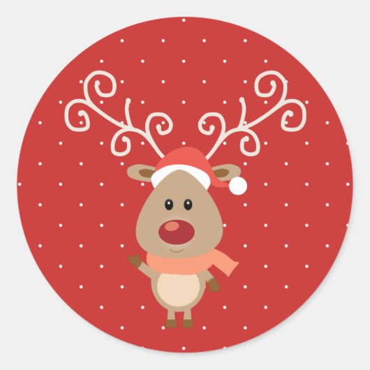 Cute Rudolph the red nosed reinders cartoon Ronde Sticker (Voorkant)