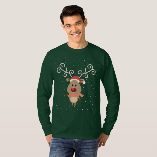 Cute Rudolph the red nosed reinders cartoon T-shirt (Voorkant volledig)