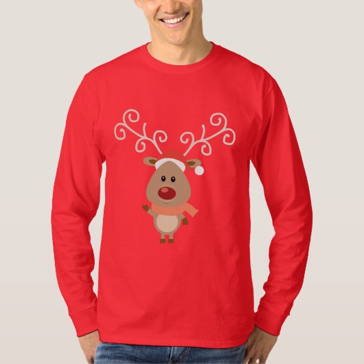 Cute Rudolph the red nosed reinders cartoon T-shirt (Voorkant)
