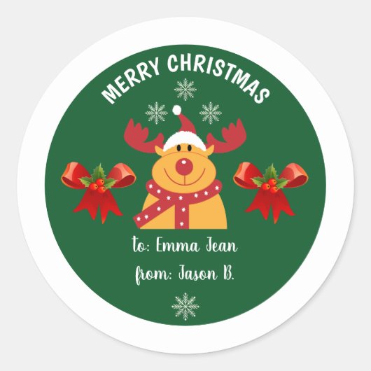 Cute Rudolph the Reindeer Merry Kerstmis van Ronde Sticker (Voorkant)