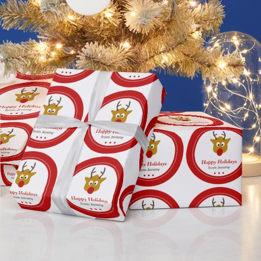Cute Rudolph the Reindeer Red met de naam Kerstmis Cadeaupapier (Feestdagen)