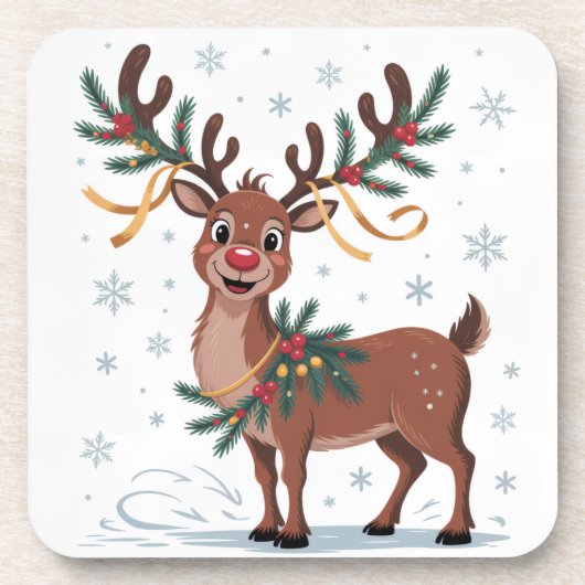 Cute Rudolph with Gold Accents Bier Onderzetter (Voorkant)