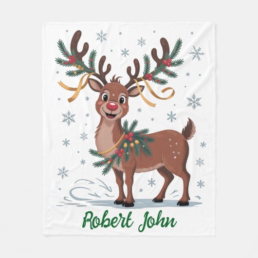 Cute Rudolph with Gold Accents Fleece Deken (Voorkant)