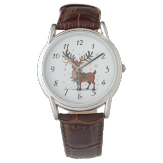 Cute Rudolph with Gold Accents Horloge