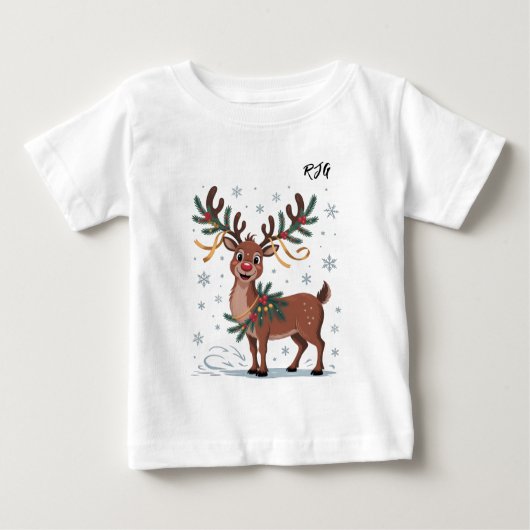 Cute Rudolph with Gold Accents Initials (Voorkant)