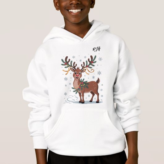 Cute Rudolph with Gold Accents Initials (Voorkant)