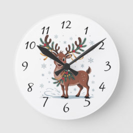 Cute Rudolph with Gold Accents Ronde Klok