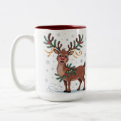 Cute Rudolph with Gold Accents Tweekleurige Koffiemok (Links)