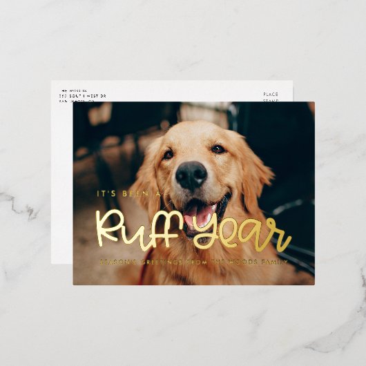Cute Ruff Year Dog foto Folie Feestdagen Briefkaart (Voorkant / Achterkant)