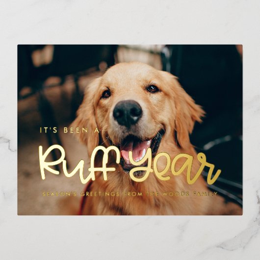 Cute Ruff Year Dog foto Folie Feestdagen Briefkaart (Voorkant)