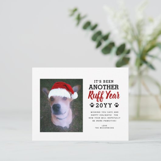 Cute Ruff Year Kerstmis Foto Red Feestdagenkaart (Staand voorkant)
