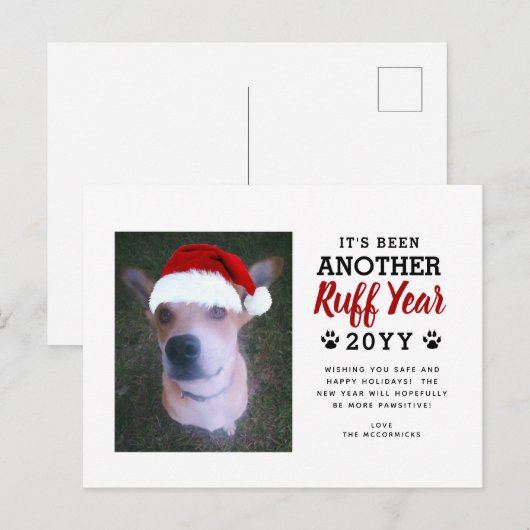 Cute Ruff Year Kerstmis Foto Red Feestdagenkaart (Voorkant / Achterkant)
