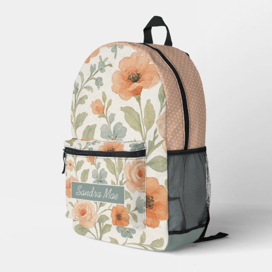 Cute Rugzak Met Chic Franse Bloemkunst (Achterkant Hoek Rechts)