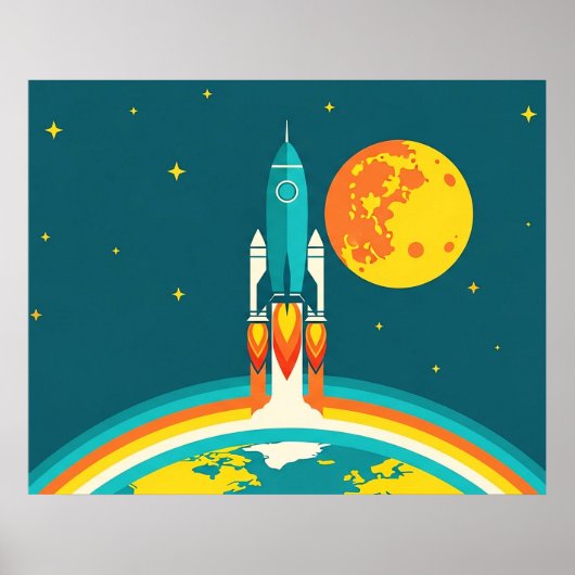 Cute Ruimteraket Cartoon Poster (Voorkant)