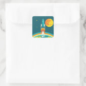 Cute Ruimteraket Cartoon Vierkante Sticker (Tas)