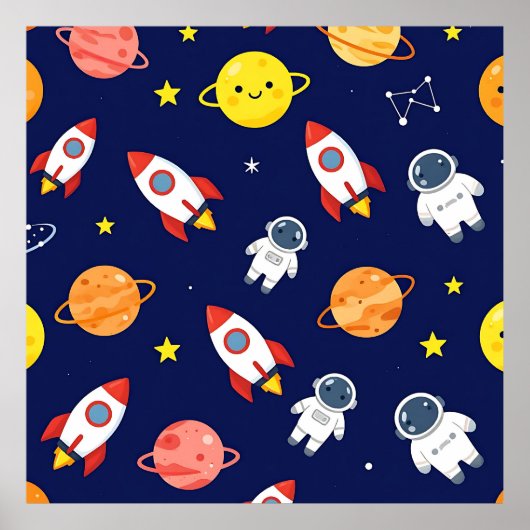 Cute Ruimtevaarder Kinderen Patroon Poster (Voorkant)
