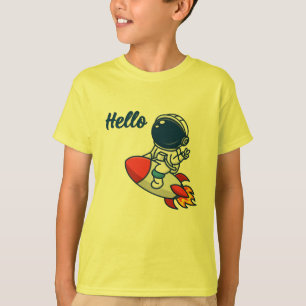 Cute Ruimtevaarder op Raket "Hallo" Kids T-Shirt