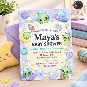 Cute Ruimtevaart Alien Baby Shower Kaart