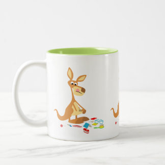 Cute Rummaging Cartoon Kangaroo Tweekleurige Koffiemok