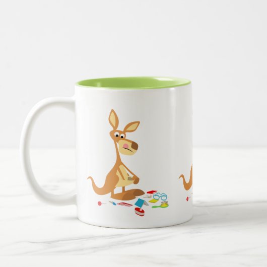 Cute Rummaging Cartoon Kangaroo Tweekleurige Koffiemok (Links)