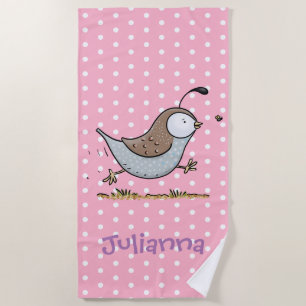 Cute run quail cartoon illustratie strandlaken