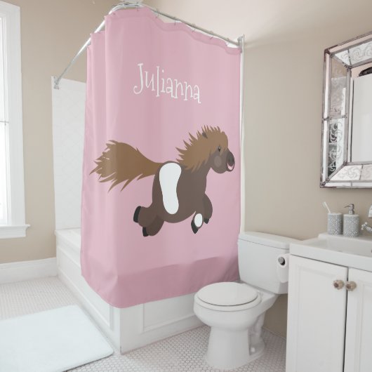 Cute run Shetland pony illustration Douchegordijn (In situ)