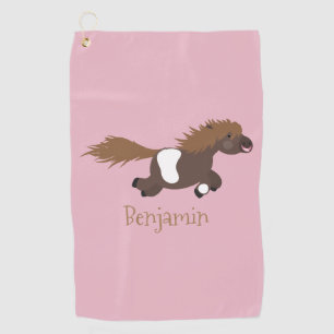 Cute run Shetland pony illustration Golfhanddoek