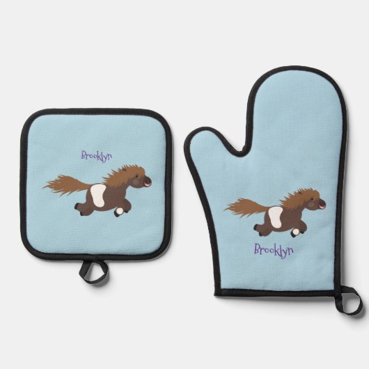 Cute run Shetland pony illustration Ovenwant & Pannenlap Set (Voorkant)