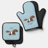 Cute run Shetland pony illustration Ovenwant & Pannenlap Set (Voorkant / Achterkant)