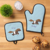 Cute run Shetland pony illustration Ovenwant & Pannenlap Set (Top down)